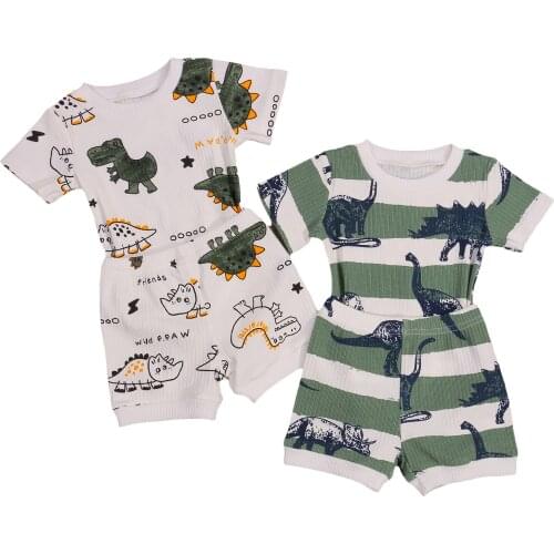 New Infant Short Sleeve Romper + Shorts, Dinosaur Print Casual Style Classic Round Neck Summer Clothing