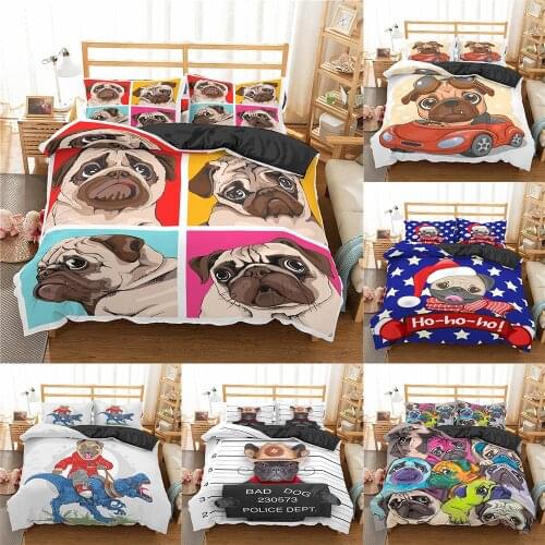 2021 Cartoon Pug dog Duvet Cover Set Cute Animal Bedding Set Kids Bed Linen Queen King Comforter Bedding Sets