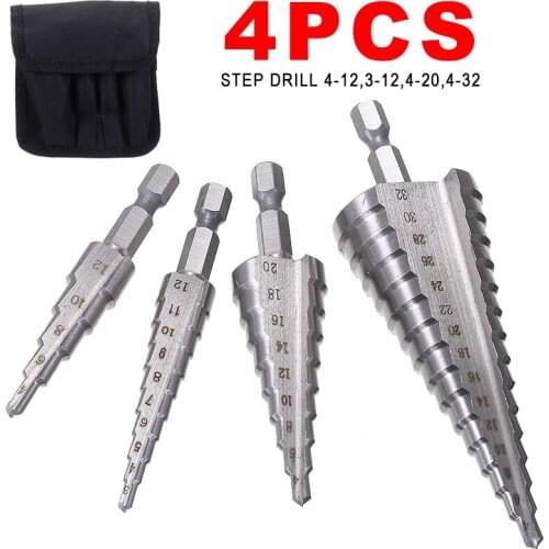 Hole Opener Hss Step Cone Drill Bit 4-12,3-12,4-20,4-32 Automatic Deburring DIY High Quality Drill Bit Set With Bag 4 Pieces