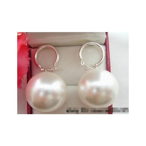 Nice Huge 14mm Round China South Sea White Shell Pearl Earring Lovely Fine Nobility Ladys Womens Earrings