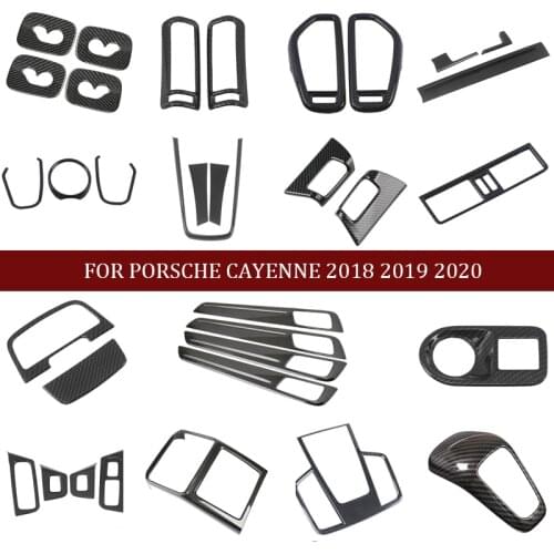 Carbon Fiber Printed Car Dashboard Outlet Cover Gear Drink Houlder Moulding Trim for Porsche Cayenne 2018 2019 Interior Styling