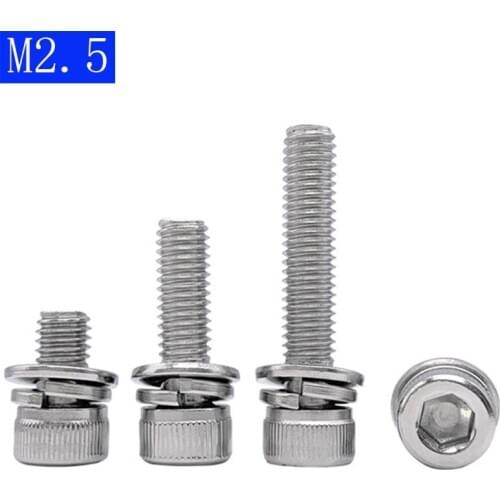 M2.5 x 0.45 ( 2.5mm ) 304 Stainless Steel STAINLESS SEM SOCKET HEAD CAP SCREW + FLAT/SPRING WASHER x