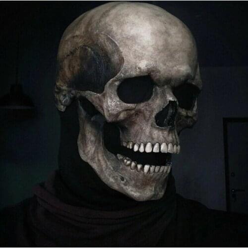 Full Head Skull Mask Skeleton Mask Halloween Costume Horror Evil Mask Helmet With Movable Jaw Party Cosplay Mask Decoration