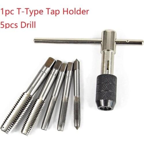 T-Type Tap Wrench Machine Screw M6-M12 Metalworking Machine Wrench Drill Tap Set DIY Tool With Twist Drill Bits And Wrench