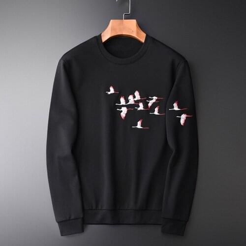 100% Cotton Sweatshirts Luxury Crane Embroidery Sweatshirt Man Hight Quality Spring Slim Fit Black Hoodies Men