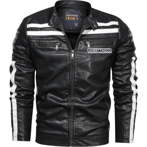 2021 Men New Winter Motor Leather Jacket Men Casual Autumn Baseball PU Fleece Jackets Coat Fashion Slim Biker Leather Jacket Men