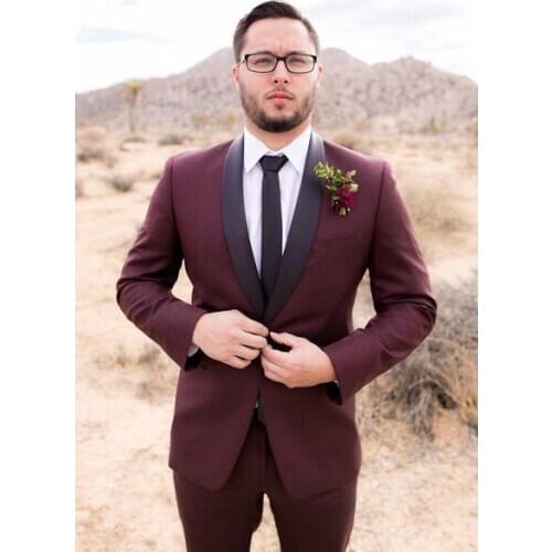 2020 Burgundy Suit Mens Wedding Prom Party Suits Custom Made Business Suit Men Fashion Groom Tuxedos 2 Piece Set (Jacket+Pants)