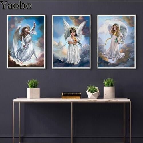 Full Square Round Drill 5D DIY Diamond Painting Angel girl Cross Stitch kits 3 pieces Diamond Embroidery Diamond Mosaic sale