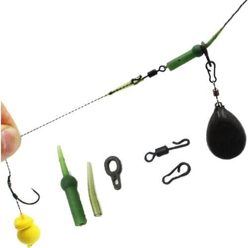 5Set=25PCS Carp Fishing Running Rig Kit Micro Swivel Connector Ring Clip Helicoper Buffer Sleeve Accessories for Carp Rig Tackle