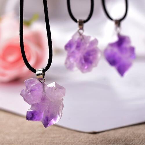 1PC Natural Crystal Pendant Necklace Brazil Amethyst Crystal Random Shaped Stones Reiki Fashion Mineral Jewelry For Women Or Man