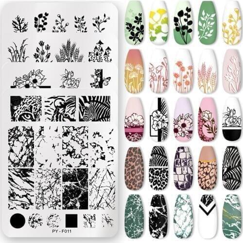 PICT YOU Square Nail Stamping Plates Flower Leaf Pattern Nail Art Image Plate Stamp Templates Stainless Steel Stencil Tools
