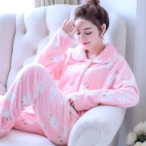 Pajama Female Winter Women Warm Sexy Pajamas Big Size Homewear 2021 New Fashion Mom Cartoon Pink Bunny Homewear