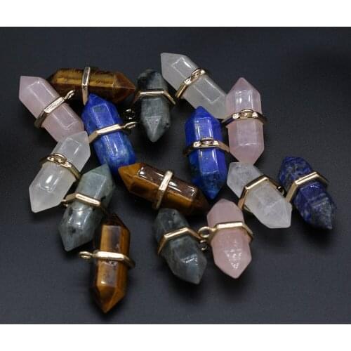 Natural semi-precious stones pendant six prism two pointed popular pendant for jewelry making DIY necklace bracelet accessories