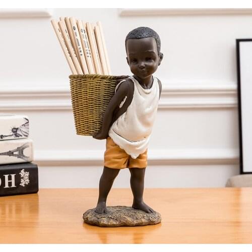 Resin Ethnic Style African Boy Storage Portrait Ornaments Creative Vintage Interior Decoration Craft Figurines Key Snack Storage
