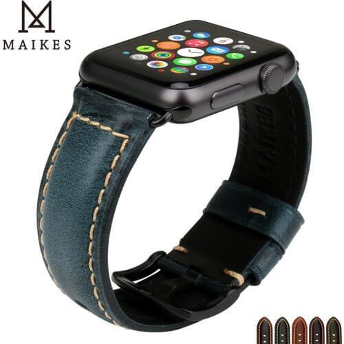 MAIKES Vintage leather watchbands watch accessories iwatch strap 44mm 40mm bracelet for Apple watch band 42mm 38mm series 3/2/1