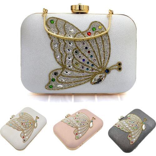 Pink / White / Black Butterfly Crystal Evening Bag Clutch Bags Clutches Lady Wedding Purse Rhinestones Wedding Handbags
