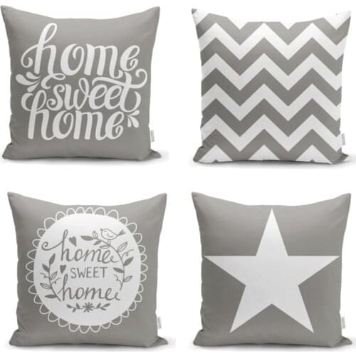 Gray Floor Home Sweet 4'lü Cushion Pillow Decorate Case Set High Quality Stylish Home Garden Room Kitchen Gift Useful Decorative Colorful