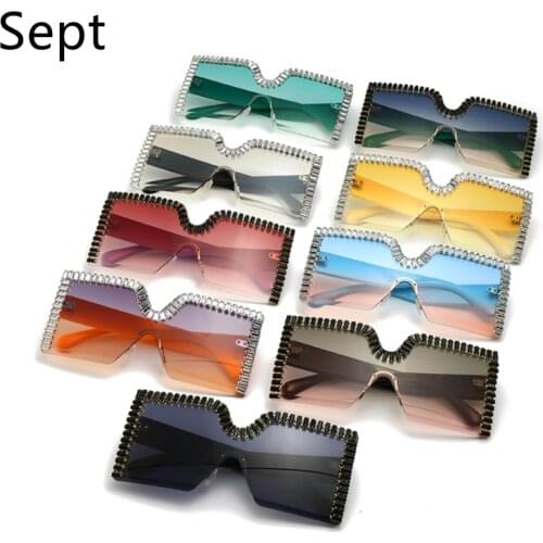 Sept Oversized Rimless Square Sunglasses New Arrival Fashion Men Women Luxury Crystal Decoration Gradient Lens Large Glasses