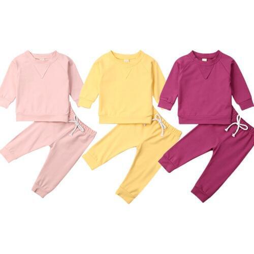 2PCS Newborn Baby Girl Boy Clothes Sets Unisex Tracksuit Outfits Set Solid Pullover Top+Pant Clothes Set