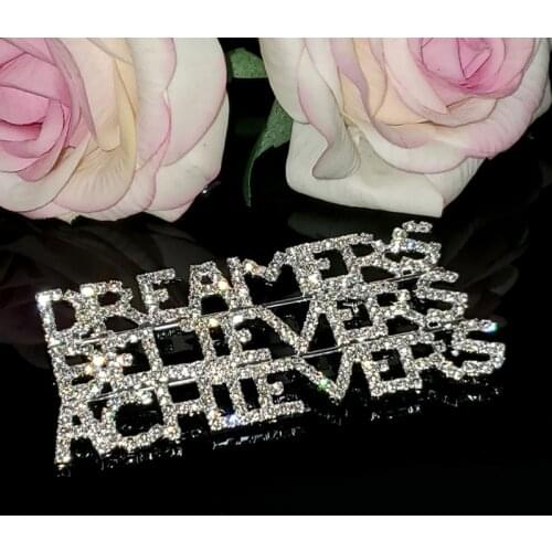 Unique Luxury Words Brooch Pin "Dreamers Believers Achievers" Saying Words Lapel Pins Rhinestone Handmade Jewelry&Gift WHOLESALE