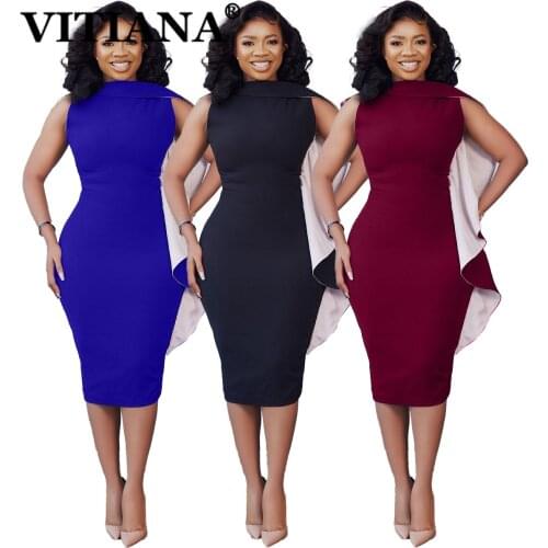 VITIANA Women Office Lady Dress Summer 2021 Female Sleeveless Ruffles Sexy Black Dress Femme Slim Bodycon OL Vestidos Africa