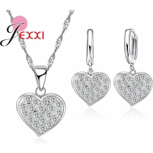 New Fashion Bridal Jewelry Sets Trendy White Heart Shape Cubic Zircon Earring and Necklace Jewelry Sets for Women