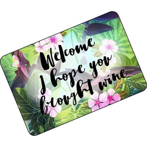 Funny Doormats Welcome I Hope You Brought Wine Floral Edge Mats 30"(L) x 18"(W)