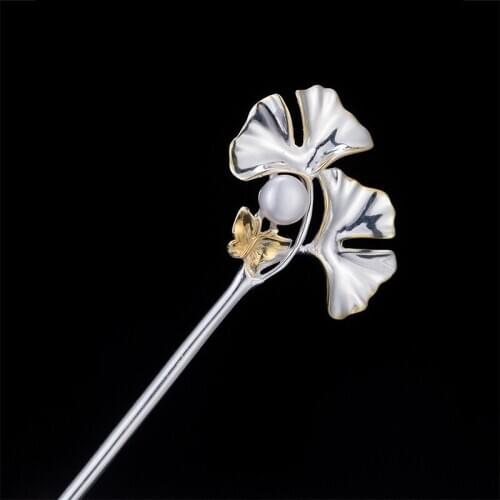 925 Sterling Silver Hair Stick Pearl Ginkgo Leaf Butterfly Hairpin Luxury Jewelry Wedding Gifts For Women Engagement Gift Girl