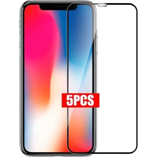 5Pcs/Lot Full Cover Screen Protector for iPhone X XR XS 11 Pro Max 6 6s 7 8 Plus Explosion-Proof Protective 9H Tempered Glass