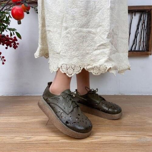 YourSeason Ladies 2021 Vintage Pumps Genuine Leather Handmade Concise Women Platform Heels Lace Up Shoes Spring Autumn