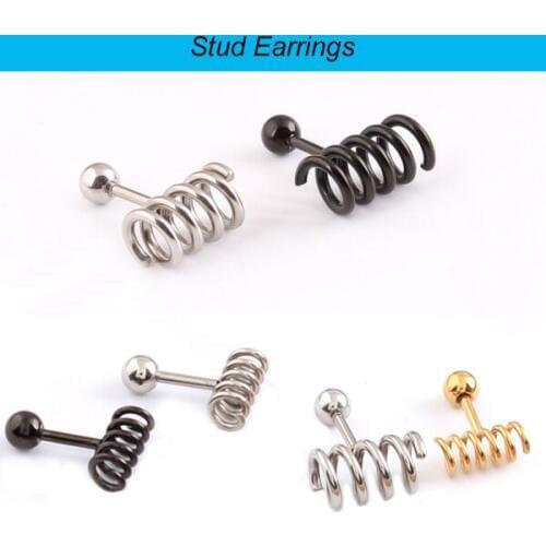 2019 newest simple type 2 pieces Spring Steel Black Gold titanium steel Men Screw pierced Punk stud earrings summer style