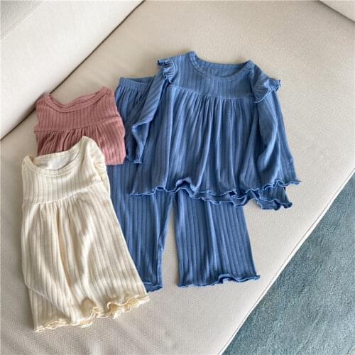 2021 Children Pajamas Set Sweet Spring and Autumn Soft Loose Ruffled Princess Pullover Two Piece Set 1-11 Girls