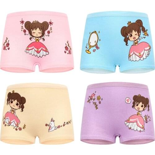 4 Pcs Pure Cotton Soft Cute Girl Pattern Children Underwear Girls Pink Panties Kids Boxer Briefs Child Girl Pants 2-12 Years
