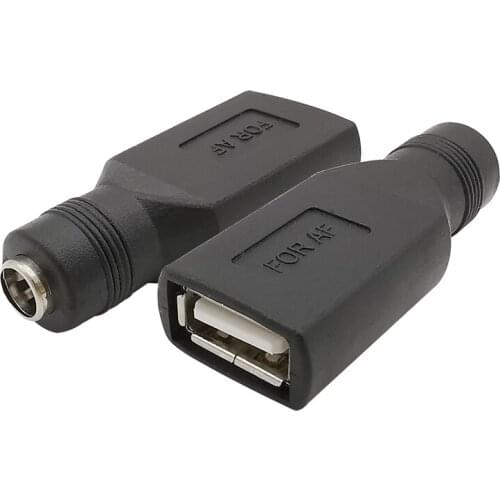 5Pcs DC 5.5 x 2.1mm USB Female Jack To 5.5 x 2.1mm Female Jack Round Head 5V DC Power Plugs Interface Conversion Connector