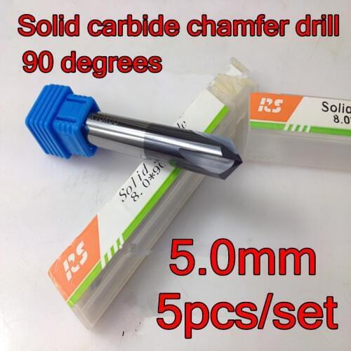 5pcs/set 5.0mm*90 degrees*50mm 4 flutes Solid carbide chamfer drill Chamfering cutter Free shipping