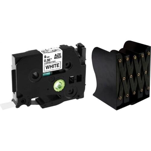 5Pcs Tze-221 9mm Black on White Tze221 Tz Tape for Brother P-Touch Label & 1x Extension Adjustable Metal Bookends