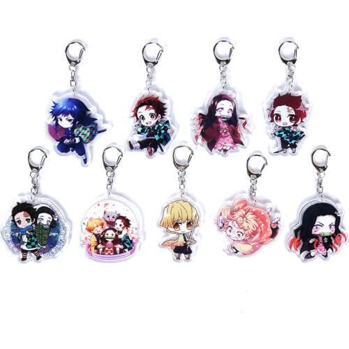 9pcs/set Anime Demon Slayer: Kimetsu no Yaiba Key Chains Two-sided Keychain Cosplay Acrylic Pendant Keyring
