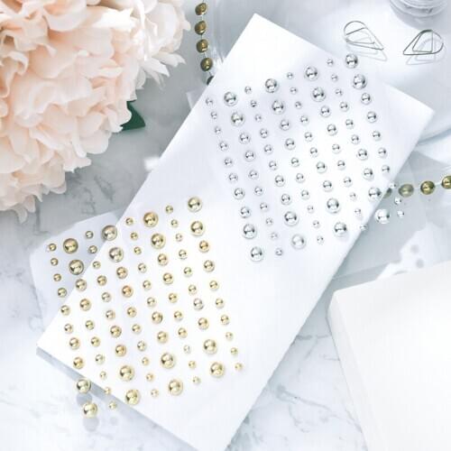 KSCRAFT Gold and Silver Pearl Stickers Acrylic Semicircular Pearl Stickers Sticker for Scrapbooking DIY Crafts Card Making