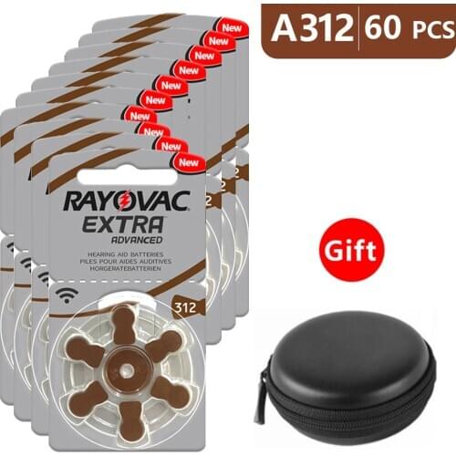 Hearing Aid Batteries Size 312 za Rayovac Extra Advanced,Pack of 60,Brown Tab PR41 1.45V Type 312 Zinc Air Battery
