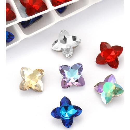 Four-leaf Clover Loose Rhinestones Nail Art Shiny Cute Pointback Crystal Applique Strass for Clothes Bags DIY Jewelry Decorarion
