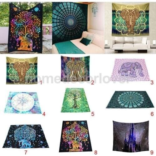Bohemian Elephant Wall Tapestry Throw Blanket Rug Roundie Yoga Bed Mat Beach Towel