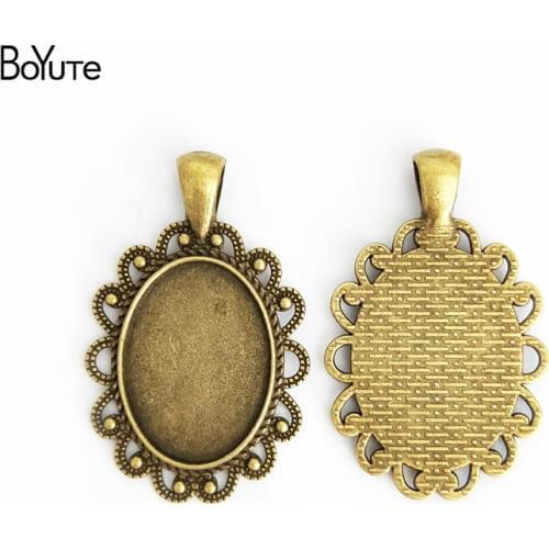 BoYuTe (30 Pieces/Lot) 25*18MM Cabochon Base Vintage Accessories Parts Antique Bronze Plated Bezel Pendants for jewelry Making