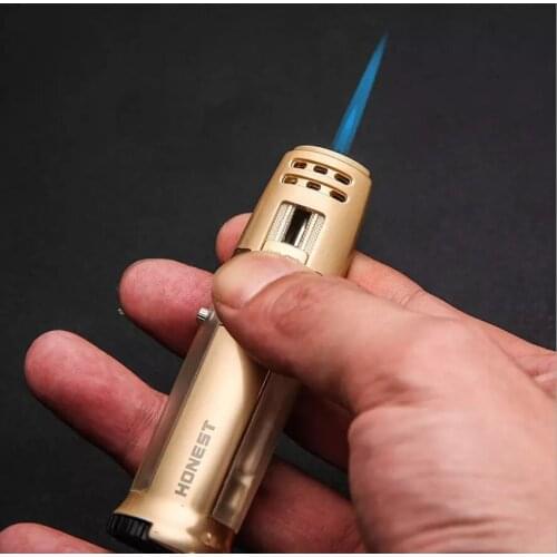 Butane Torch Lighter Metal Windproof Direct Injection Blue Flame Outdoor Mini Portable Smoking Accessories Gift for Men