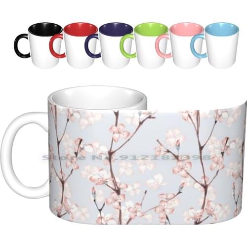 Blossom. Watercolor Seamless Floral Pattern Ceramic Mugs Coffee Cups Milk Tea Mug Blooming Bud Floral Flowers Spring Petal