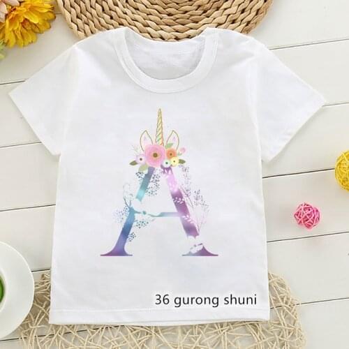 Novelty design girls t-shirt flower letter unicorn graphic print kids tshirt summer Harajuku t shirt girls birthday costume tops