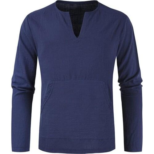2021 New Solid Color Long Sleeve Men T-shirt Soft Shrink-resistant V Neck Breathable Pullover Top Male Daily Wear Clothing