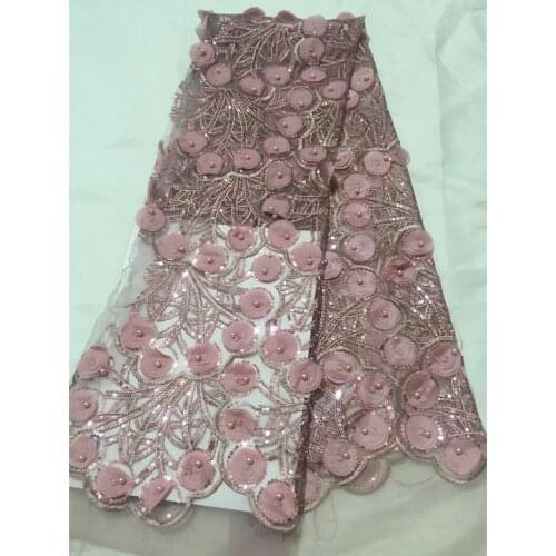 Hot sale 3d flower Nigerian lace fabric JRB-10185 embroidery African net fabric with beads