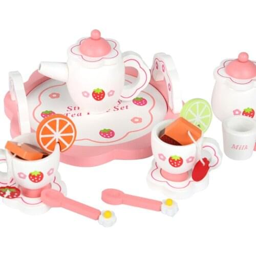 Girls Toys Simulate Wooden Kitchen Toys Pink Tea Set Play House Educational Toy Tools Baby Early Education Puzzle Tableware Gift