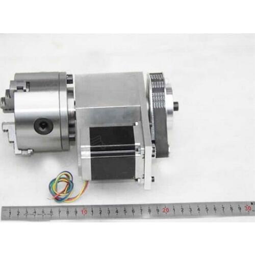K12 4 Jaw Electric Chuck CNC Rotary Axis 100mm 4th A axis Ratio 4:1 NEMA34 57mm for CNC Router New 1 Year Warranty