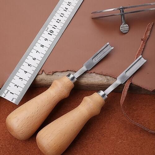 Leather Edge Beveler Trimming Edge Leather DIY Stainless Steel Crafting Tool with Wooden Handle